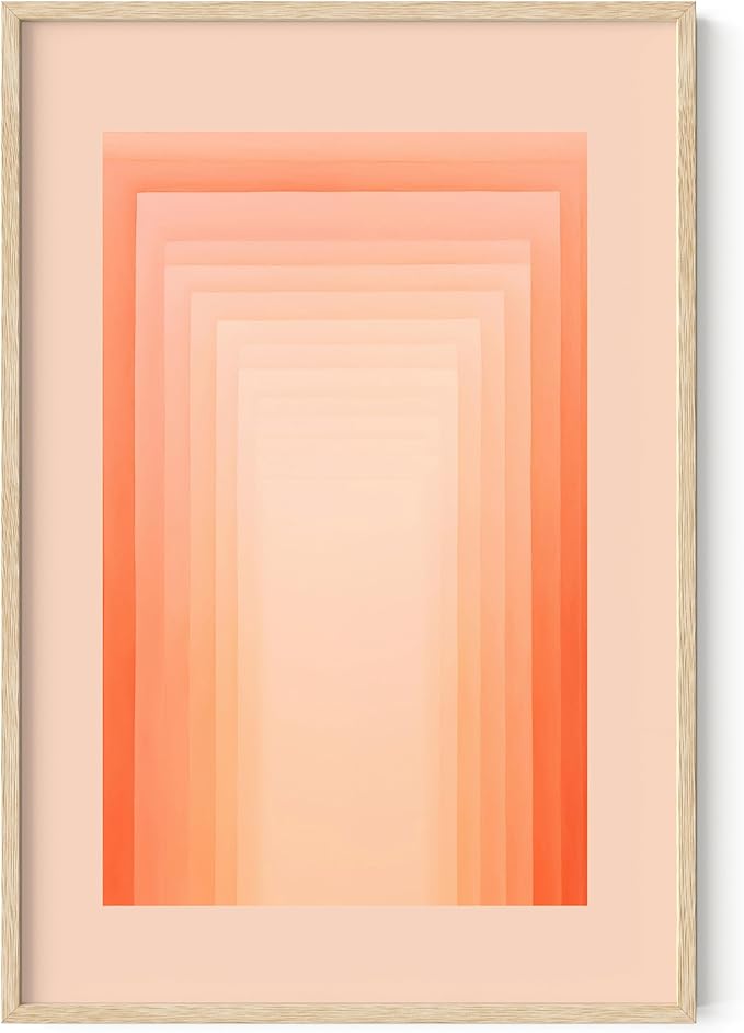 HAUS AND HUES Colorful Abstract Wall Art - Minimalist Retro Picture for Living Room Decor, Red and Pink Modern Wall Art Painting (Pink Geometric, Beige Frame, 24x36)