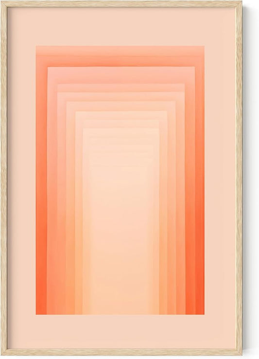 HAUS AND HUES Colorful Abstract Wall Art - Minimalist Retro Picture for Living Room Decor, Red and Pink Modern Wall Art Painting (Pink Geometric, Beige Frame, 24x36)