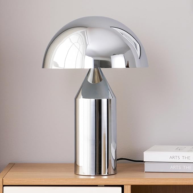 Brightech Venus 14" Globe Table Lamp – Modern Mid-Century Lamp with Golden Metal Shade – Nightstand, Bedside, Desk & Accent Table Lighting for Bedroom, Living Room & Office Décor - Chrome/Silver
