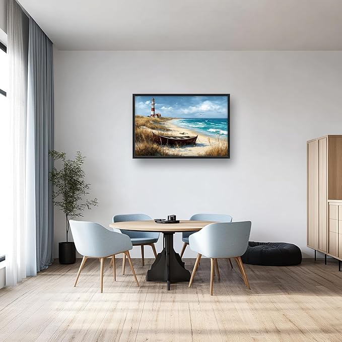 Glocmna Large Ocean Lighthouse Wall Art for Living Room Beach Coastal Scenery Wall Decor summer nautical Seascape Canvas Pictures Painting Print Framed Artwork Decorations for Bedroom Home Gifts 24"x36"