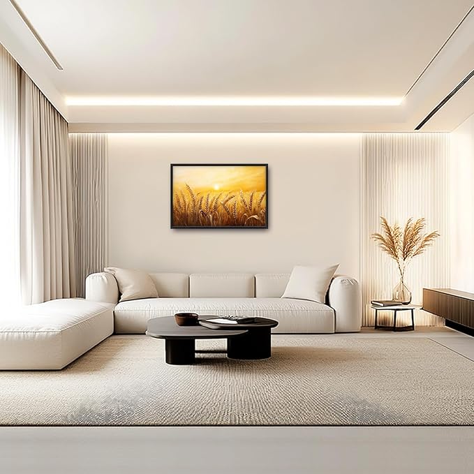 Kylora Wheat Field Wall Art Golden Wheat Landscape Pictures Wall Decor Sunset Prints Modern Artwork Painting Home Office Decorations For Kitchen Bathroom Bedroom Dining Living Room 36"x24"