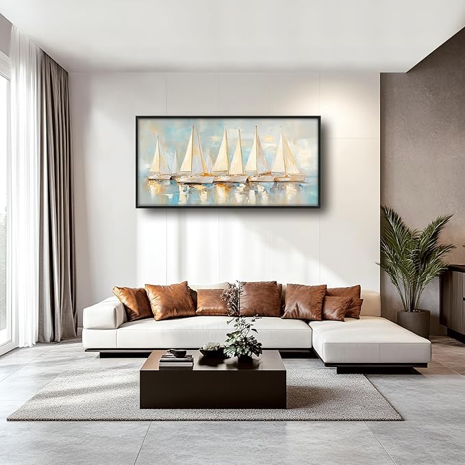 Sailboat Wall Art Abstract Nautical Pictures Wall Decor Framed Canvas Prints Artwork Paintings Home Office Decorations for Living Room Bedroom Dinning Room Corridor 60"x30"