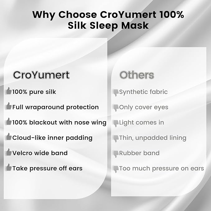 Pure 22 Momme 6A Grade Mulberry Silk Sleep Mask for Side Sleepers - 100% Blackout Eye Mask with Travel Pouch (Grey)