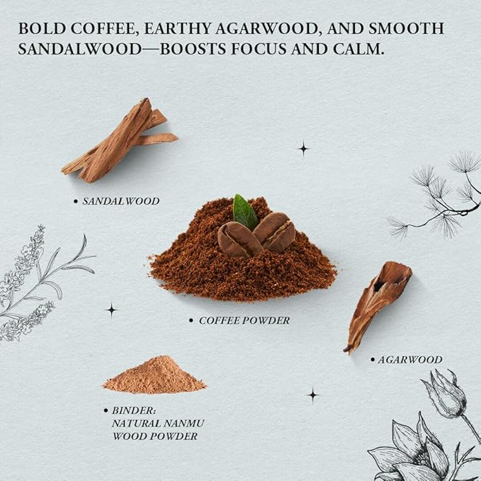 Concentrate Your Mind - Innergy Coffee Incense Sticks, Natural Gourmet Blend for Concentration, 35 Min Burn