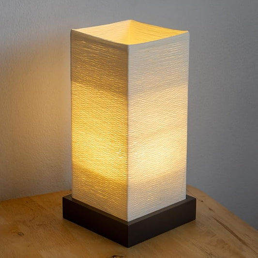 Dimmable Japanese Lamp Table Lantern • Small Warm Woven Glow Light • Nightstand Bedside Akari • Noguchi Style | UL Wire | Instructions + Lightbulb Included | (Ivory)