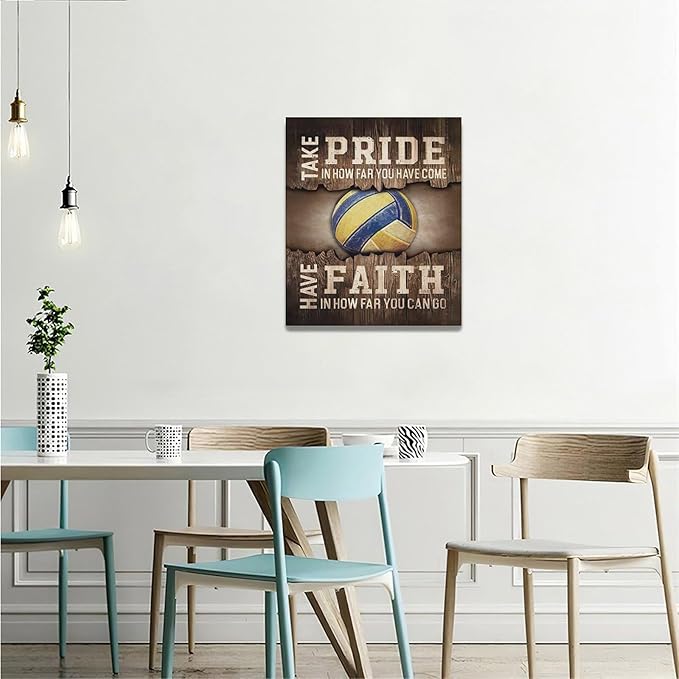 Fleruku Rustic Volleyball Wall Art Sports Wall Decor Inspirational Quotes Brown Pictures Volleyball Sign Canvas Painting Artwork Home Decorations for Boy Man Teenager Fans Bedroom Living Room 20"x24"