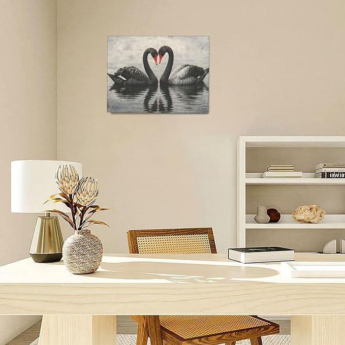 Black Swan Wall Art Vintage Canvas Wall Decor Swan Aesthetics Art Retro Pictures Painting Artwork Framed Decoration for Living Room Bedroom Bathroom Dining Room Office 12"x16"