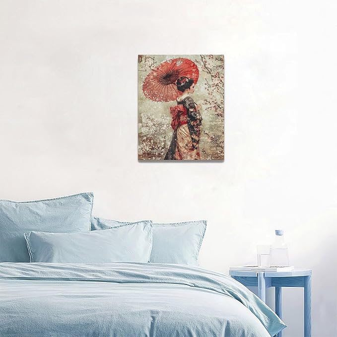 Fleruku Vintage Japanese Wall Art Japanese Geisha Wall Decor Japan Women Pictures Canvas Painting Artwork Home Decorations for Living Room Bedroom Bathroom Office 16"x20"