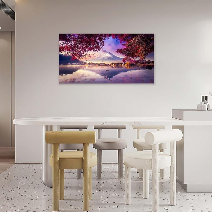 Bogosip Japanese Mountain Lake Wall Art Mount Wall Decor Nature Landscape Pictures Maple Leaves Large Canvas Prints Frame Artwork for Living Room Dining Room Bathroom 60"x30"