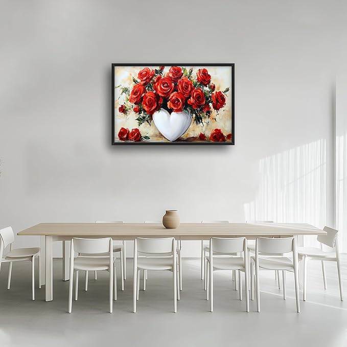 Kylora Rose Wall Art Red Flower Pictures Wall Decor Romantic Roses Prints Modern Artwork Red Roses Painting Home Office Decorations For Kitchen Bathroom Bedroom Dining Living Room 36"x24"