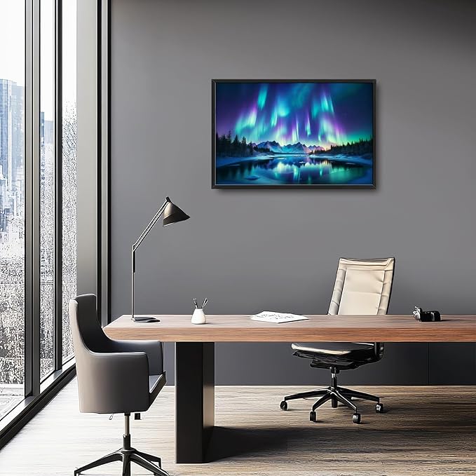 Glocmna Large Wall Art for Living Room Northern Lights Canvas Wall Decor Nature Aurora Borealis Landscape Pictures Painting Print Northern Europe Scenery Framed Artwork Decorations Gifts for Bedroom Home Office Hotel 24"x36"