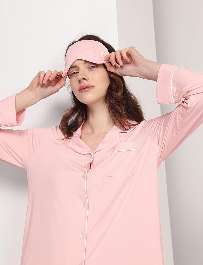 GYS Premium Bamboo Viscose Sleep Mask with Elastic Strap Block Light Eye Mask for Sleeping and Traveling, Pink, One Size