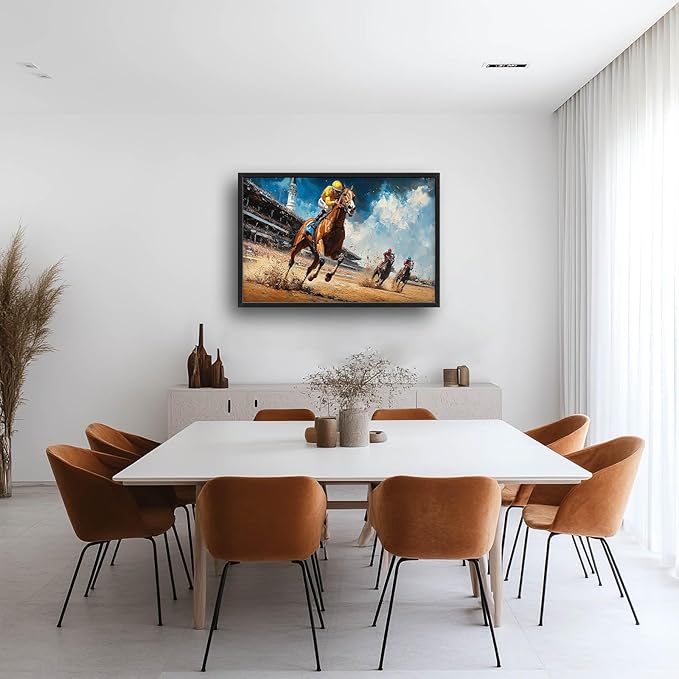 Horse Race Large Wall Art Horse Running Pictures Wall Decor Arena Canvas Animal Print Painting Modern Artwork Home Decoration for Living Room Bathroom Bedroom Office Framed 36"x24"