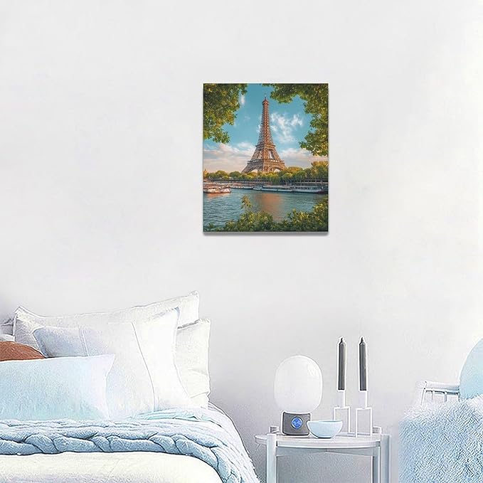 Eiffel Tower Wall Art Paris Eiffel Tower Wall Decor Cityscape Pictures Canvas Painting Framed Artwork Home Decorations for Bathroom Living Room Bedroom Office Kitchen 20"x24"