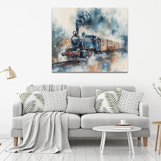 Fleruku Train Wall Art Train Wall Decor Pictures Canvas Painting Artwork Home Decorations For Living Room Bedroom Bathroom Office Nursery Classroom 24"x20"