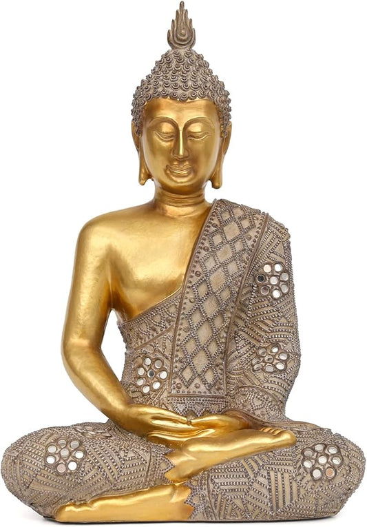Buddha Statue for Home Decor Gold 12.4”-Buddha Statues for Zen Decor - Spiritual Décor-Buddha Decor for Living Room-Buda – Budda – Indoor Buddha Gift for Relaxation, Meditation or Shrine…