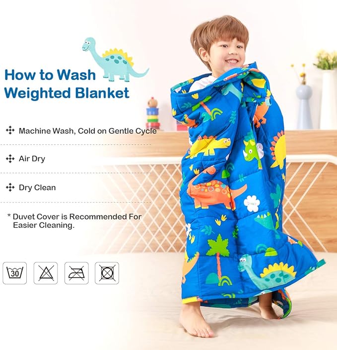 Sivio Weighted Blanket - All-Natural 100% Cotton Weighted Blanket 10 lbs 41 x 60 inches, Breathable Soft Throw Blanket for Calm Sleeping for Home and School Nap, Blue Dinosaur