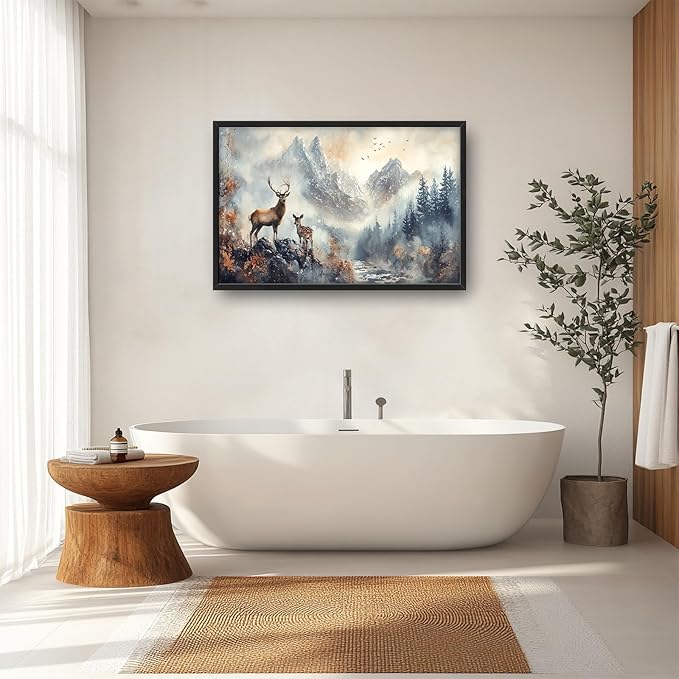 Deer Wall Art Large Landscape Nature Mountain Pictures Wall Decor Above Over Bed Canvas Prints Big Painting Framed Artwork Decoration for Bedroom Living Room Bathroom Office 36"x24"