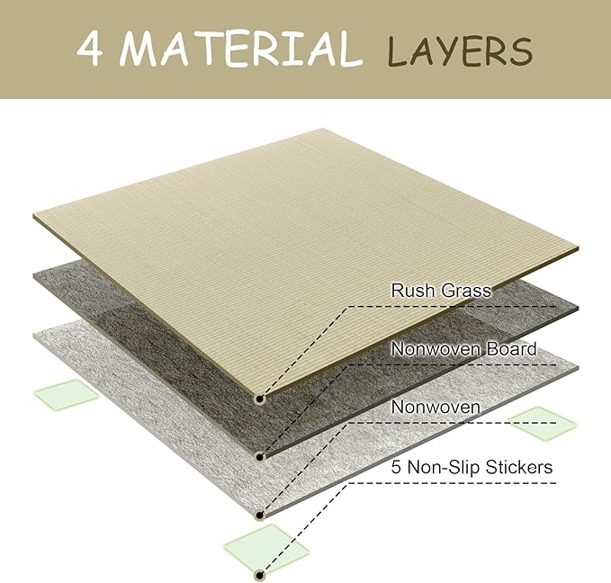 HAGiHARA Japanese Tatami Mat, Patchwork Tatami Floor Mats, 96" x 64" Foldable Square with Non-Slip Design for Bedroom, Crawling and Yoga, Made of Rush Grass, Igusa(Without Edge/6 Picecs)