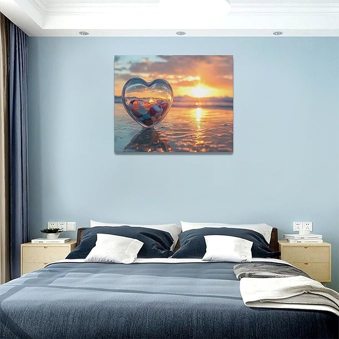 Fleruku Beach Sunset Wall Art Ocean Coastline Wall Decor Natural Scenery Pictures Canvas Painting Artwork Home Decorations for Living Room Bedroom Bathroom Office 20"x16"