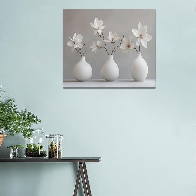 Bathroom Wall Art Zen Wall Decor Spa White Flower Pictures Canvas Painting Framed Artwork Home Decorations for Yoga Meditation Room Living Room Bedroom 24"x20"