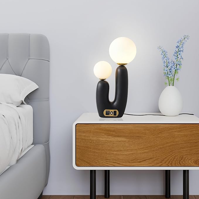Decorative Mushroom Lamp, Resin Lamp for Desk, Unique Globe Lamps for Bedrooms and Side Tables, Desk Lamps for Night Stands, Portable Table Lamps for Living Room (Black)