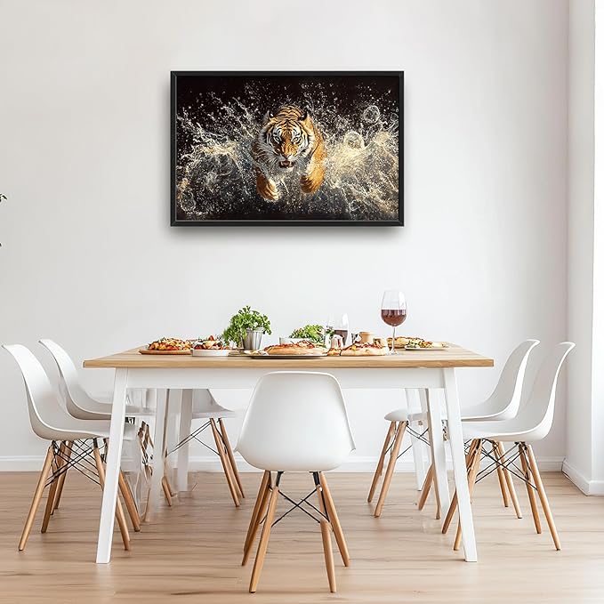 SSweetFox Extra Large Tiger Framed Wall Art for Living Room, Tiger Pictures Oversized Wall Decor Abstract Big Canvas Painting Print Home Decor Artworks for Bathroom Master Bedroom Office 36L" X 24W"