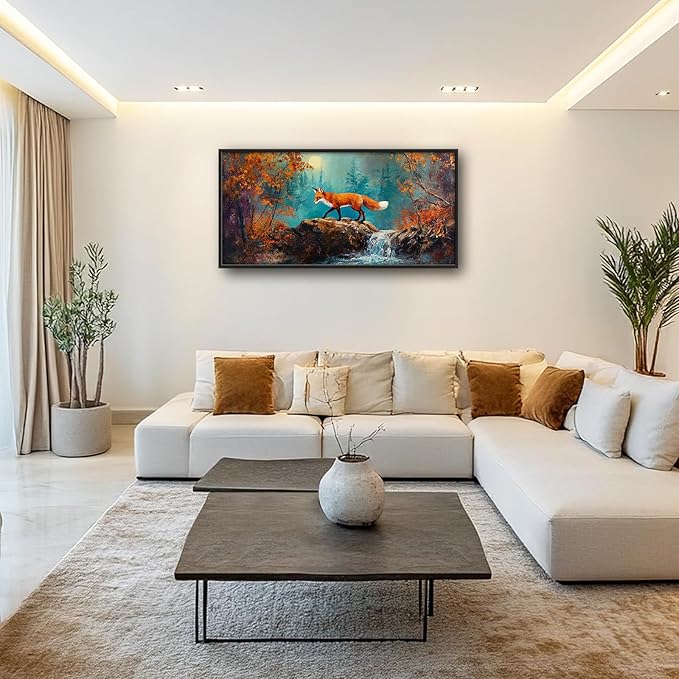 Fox Large Wall Art Forest Animals Pictures Wall Decor Fox Above Over Bed Canvas Prints Painting Framed Artwork Decoration for Boys Bedroom Living Room Office 60"x30"