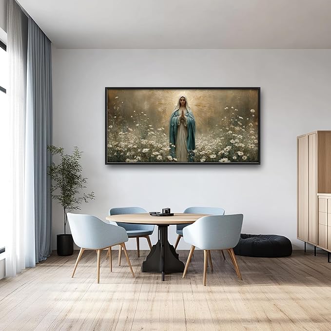 Glocmna Framed Large Wall Art for Living Room Virgin Mary Catholic Wall Decor Blessed Mother of Jesus Canvas Christian Religious Maria Pictures Painting Print Artwork Decorations Dining Room Bedroom Prayer Room 30"x60"