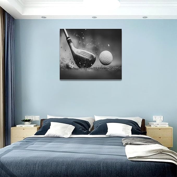 Olivine Golf Wall Art, Pictures Wall Decor, Black and White Sport Paintings, Golfing Sports Canvas Prints, Framed Artwork for Living Room Bedroom Bathroom Office Home Decoration 20"x16"