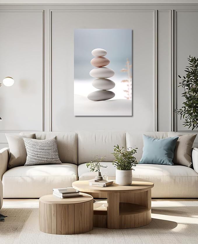 KPLUNDO Zen Wall Art Canvas Print Bathroom Decor Spa Stone Picture Meditation Painting Artwork for Yoga Spiritual Room Living Room Office Modern Home Decor Frame(Art-2,16.00x24.00 inch)