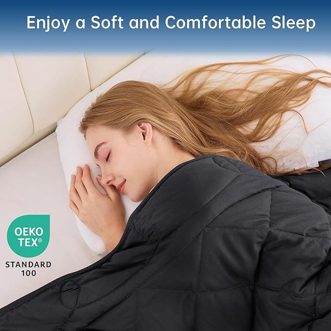 OMYSTYLE Weighted Blanket for Adults (15lbs, 80''x87'') - Queen Size Heavy Throw Blanket, Breathable and Cooling Microfiber Material with Premium Glass Bead for All Season Use, Machine Washable, Black