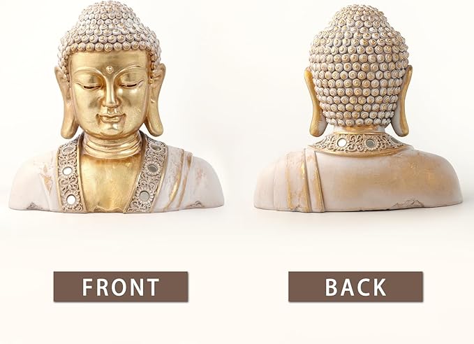 Buddha Head Statue Gold 9.5",Buddha Statues for Zen Decor Spiritual Relaxation,Meditation or Shrine- Decor -Buda– Indoor Buddha Gift for Living Room Table Office Home Decor