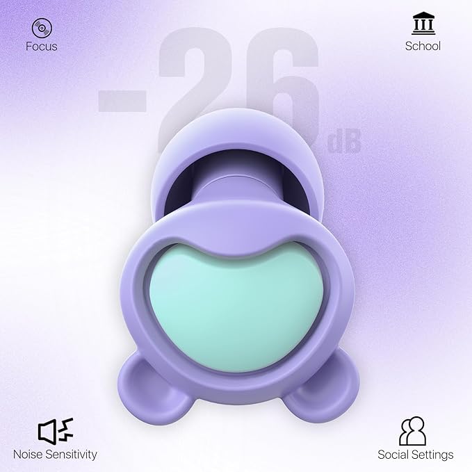 Kids Ear Plugs (6-12 yrs) - Reusable Kids Ear Protection for Focus, Travel, Concerts, Socializing, Events, Sleep, Anxiety, Noise Sensitivity – 26 dB Noise Reduction Relief Children Earplugs