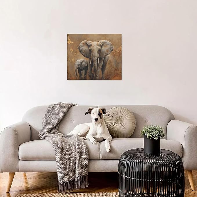 Elephant Wall Art African Animal Pictures Elephant Family Canvas Painting Decoration Artwork Framed Wall Decor Gifts for Women Girl Living Room Kids Bedroom 20"x24"