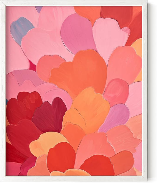 HAUS AND HUES Colorful Abstract Wall Art - Minimalist Retro Picture for Living Room Decor, Red and Pink Modern Wall Art Painting (Petals 1, White Frame, 8x10)