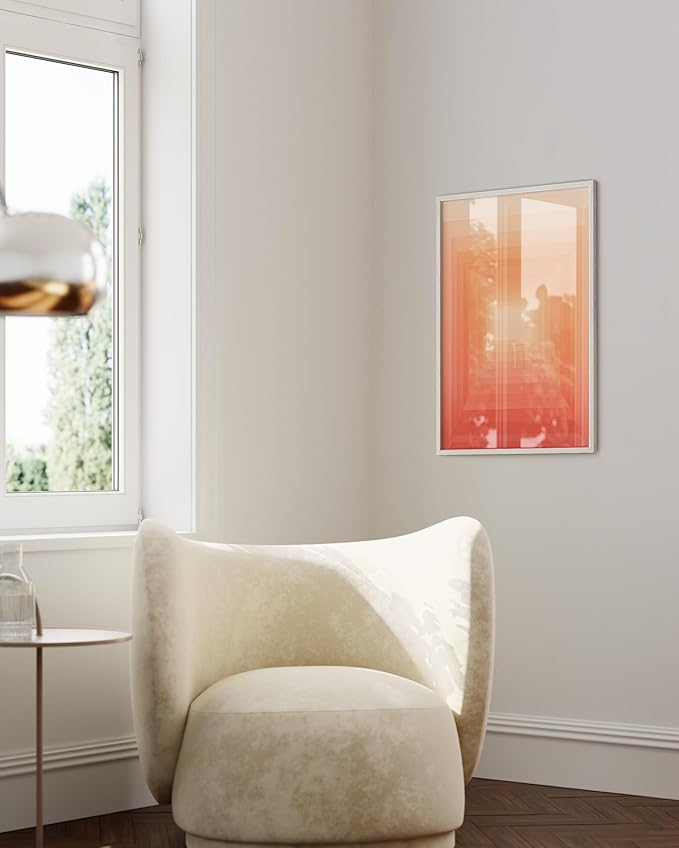 HAUS AND HUES Colorful Abstract Wall Art - Minimalist Retro Picture for Living Room Decor, Red and Pink Modern Wall Art Painting (Pink Geometric 2, White Frame, 24x36)