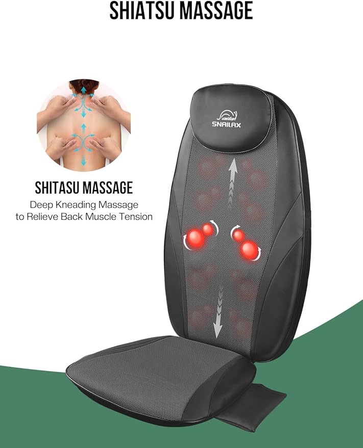 Snailax Back Massager with Soothing Heat, Gifts for Men, Women, Electric Deep Tissue Kneading Full Body Massage Chair for Back Pain, Home, Office Use, App Control