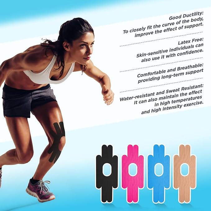 OK TAPE One-Structure K-Tape Patches | Precut for Knee Kinesiology Tape | Pain Relief and Accessories | 10 Pcs and Beige