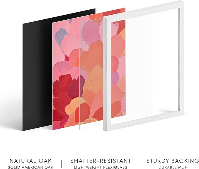 HAUS AND HUES Colorful Abstract Wall Art - Minimalist Retro Picture for Living Room Decor, Red and Pink Modern Wall Art Painting (Petals 1, White Frame, 12x16)