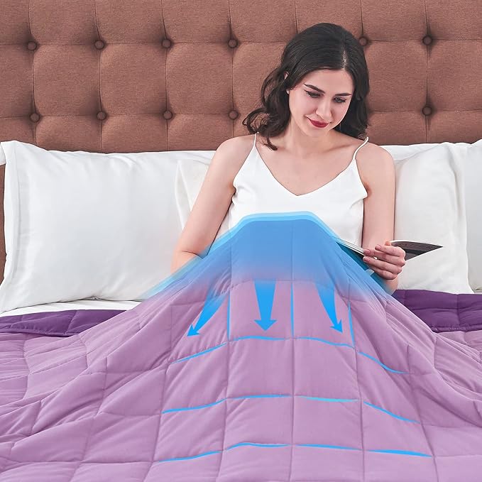 yescool Weighted Blanket for Adults (10 lbs, 48" x 72", Purple) Cooling Heavy Blanket for Sleeping Perfect for 90-110 lbs, Twin Size Breathable Blanket with Premium Glass Bead, Machine Washable