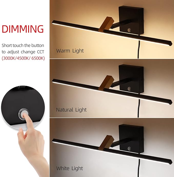 MantoLite LED Dimmable Bathroom Mirror Vanity Light Fixture 24inch 14W Cabinet Picture Wall Lights, Indoor Lightings Wall Sconce with Ajustable Arm Bedside Reading Lamp, Pulg in Display Lamps Black