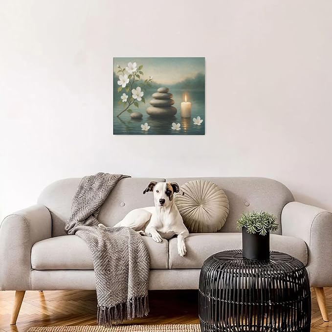 Zen Wall Art Zen Bathroom Wall Decor Spa Room Meditation Peaceful Pictures Decoration Spiritual Stone Canvas Painting Artwork Framed for Bathroom Living Room Bedroom Office 20"x24"