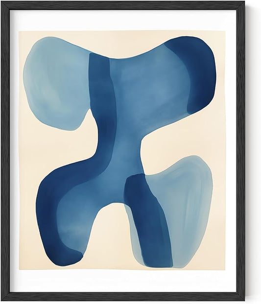HAUS AND HUES Modern Abstract Wall Art - Blue and Green Living Room Art, Modern Artwork for Walls, Minimalist Picture for Living Room(Blue Shapes, Black Frame, 8x10)