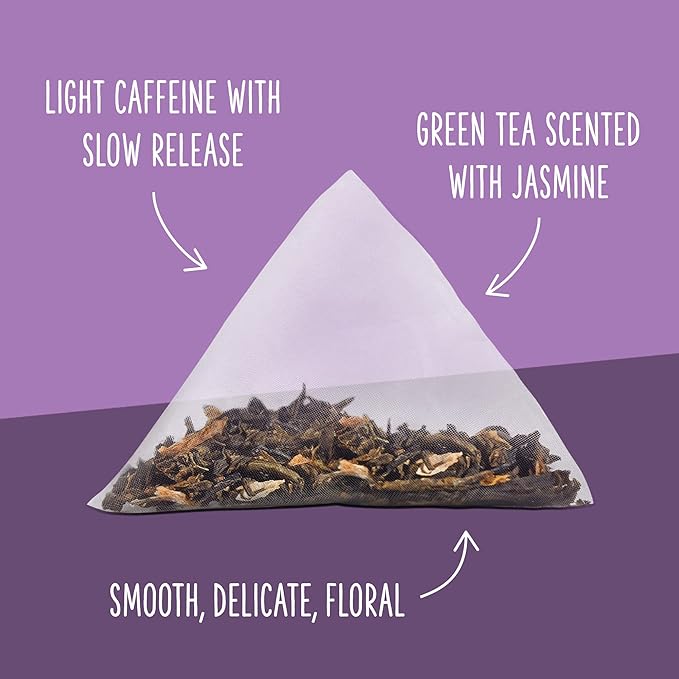 Two Leaves and a Bud Jasmine Green Tea Bags, 15 Count (Pack of 6) Whole Leaf Green Tea in Pyramid Sachet Bags, Compostable Sachets, Delicious Hot or Iced with Milk or Sugar or Honey or Plain