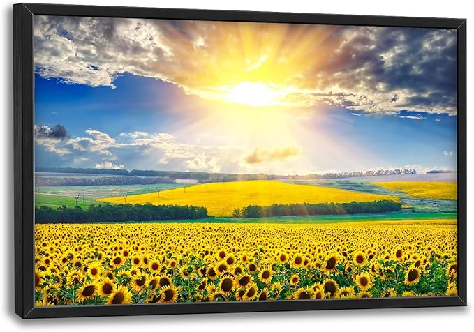 Glocmna Large Wall Art for Living Room Sunflower Field Canvas Wall Decor Nature Country Sunflower Sunrise Landscape Pictures Painting Print Framed Artwork Decorations Gifts for Bedroom Home Kitchen Office Hotel 24"x36"