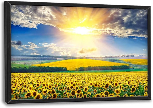 Glocmna Large Wall Art for Living Room Sunflower Field Canvas Wall Decor Nature Country Sunflower Sunrise Landscape Pictures Painting Print Framed Artwork Decorations Gifts for Bedroom Home Kitchen Office Hotel 24"x36"