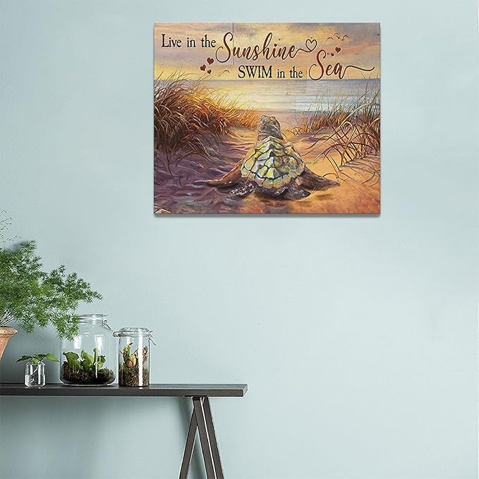 Bathroom Sea Turtle Wall Art Farmhouse Turtles Wall Decor Country Beach Ocean Coastal Nautical Pictures Canvas Painting Artwork Home Decorations for Living Room Bedroom Bathroom Office 24"x20"