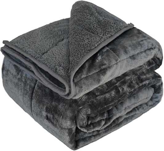Throw Sherpa Weighted Blanket 15 lbs - 80"x87" for Adults, Fleece Fluffy Fuzzy Cozy Plush Washable Heavy Blanket, Super Soft Warm for King Queen Full Size Bed in Winter