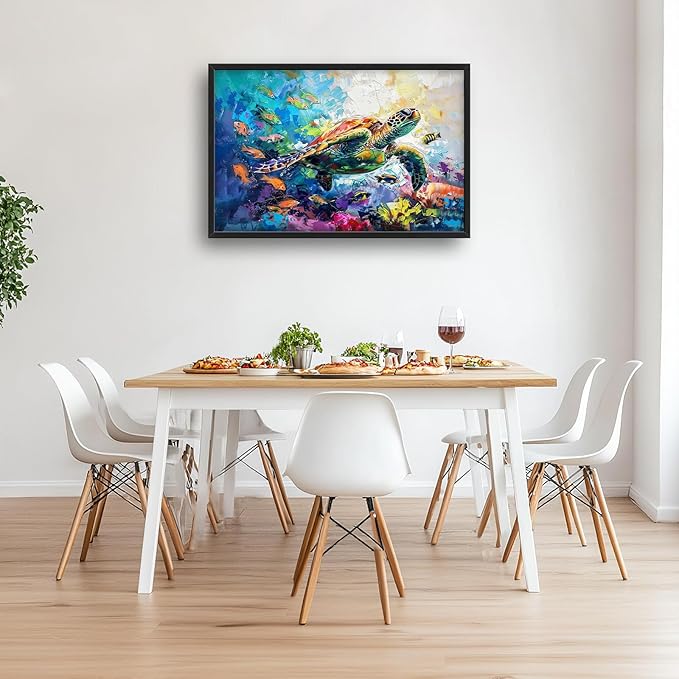 Large Sea turtle Framed Wall Art for Living Room Ocean Sea Turtle Pictures Canvas Coastal Beach Print Painting Artwork Nautical Home Decorations for Bathroom Bedroom Office 36x24 inch